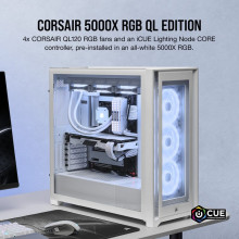 Corsair Boîtier ATX moyen-tour iCUE 5000X RGB QL Edition - Blanc